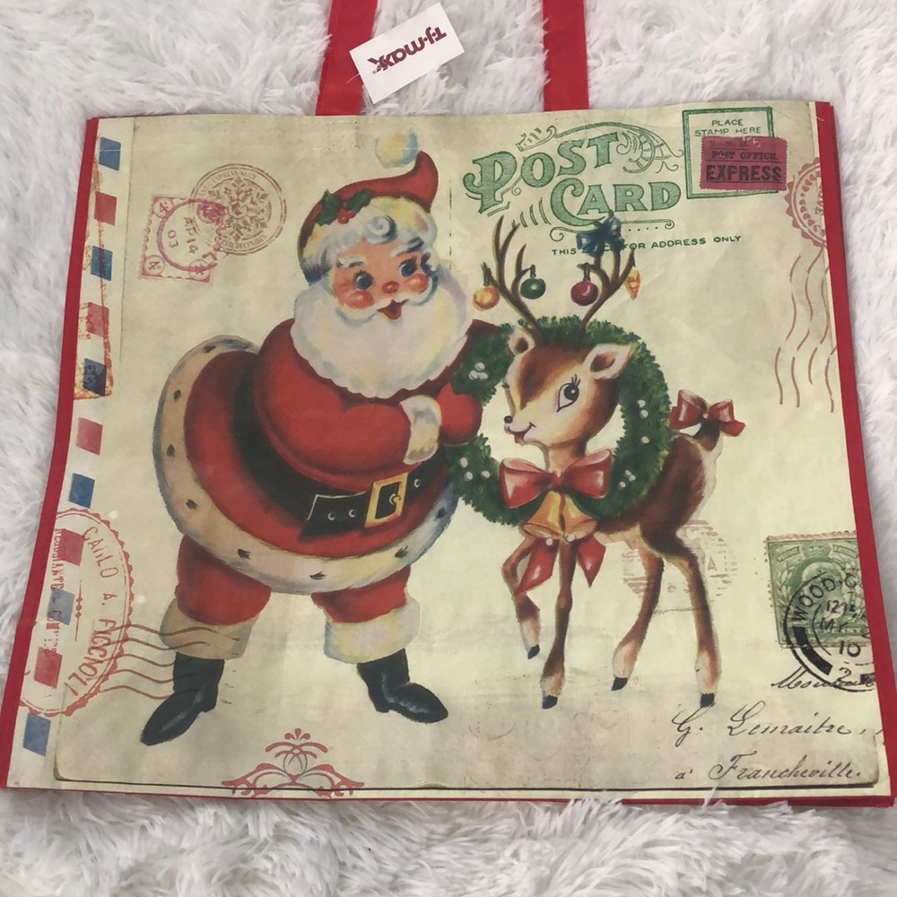 Reusable Shopping Bag Vintage Christmas Looking Santa 🎅🏻 and Reindeer 🦌 NWT